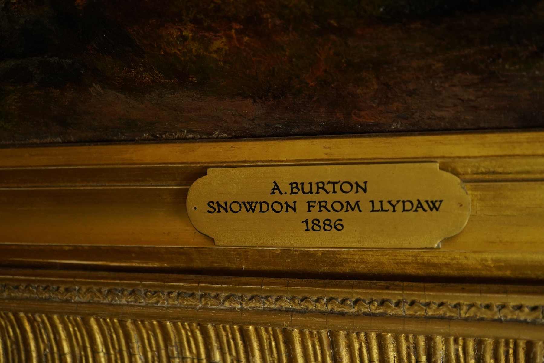 A. Burton (19th. C), oil on canvas, ‘Snowdon from Llydaw’, signed and dated 1886 verso, 59 x 90cm, housed in ornate gilt frame. Condition - good